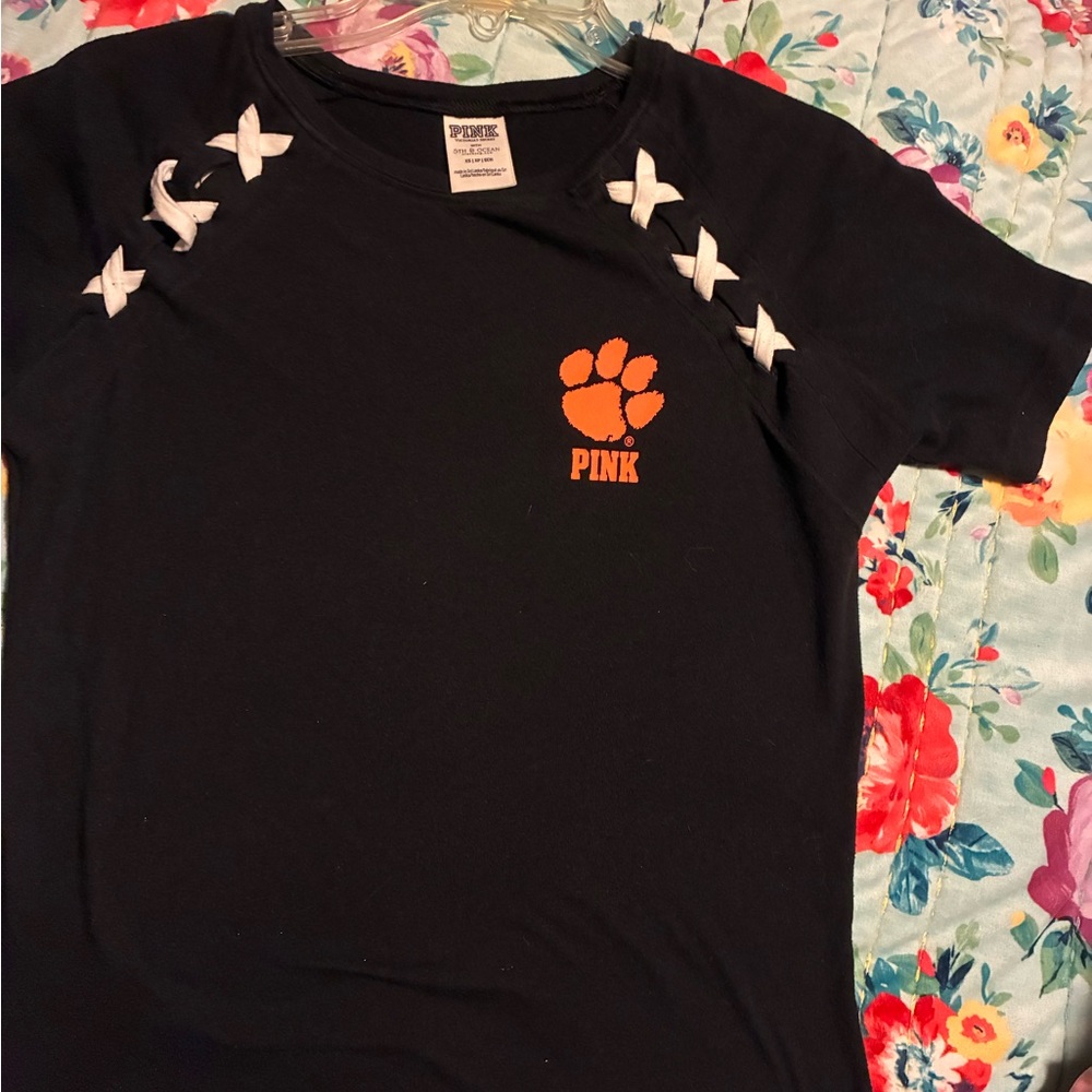 Victoria's Secret Black Tee with Orange and White Accents